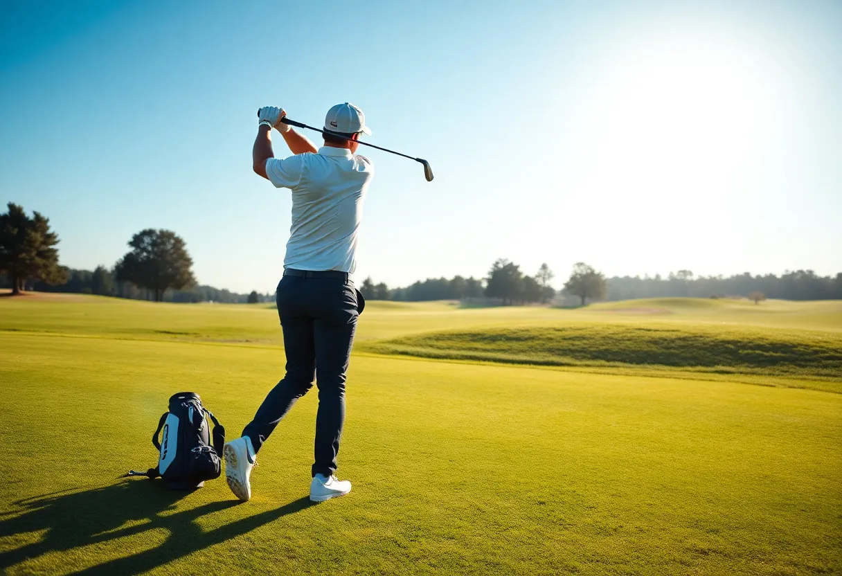 Golfer with modern golf gear on a sunny golf course
