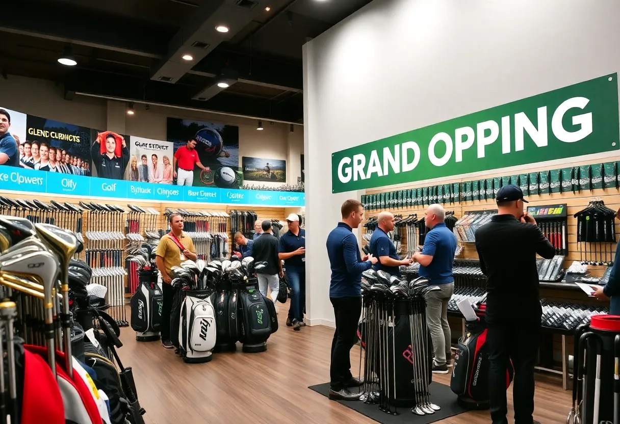 Grand opening of Hole in 1 Golf LLC showcasing golf club fitting services.