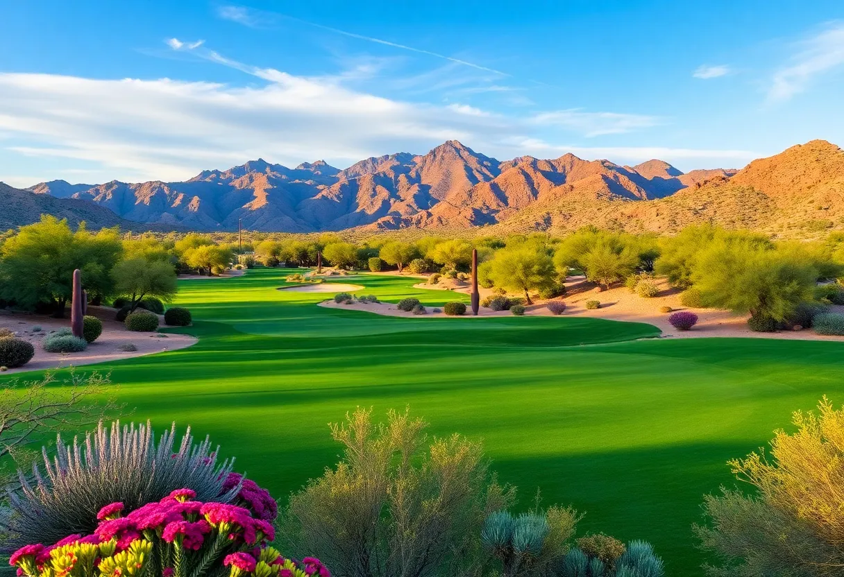 Lush golf course surrounded by desert landscapes in the Sonoran Desert