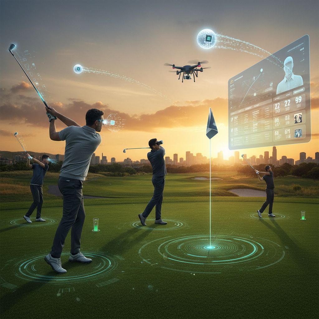 AI-powered golf clubs and smart golf balls showcasing the future of golf equipment