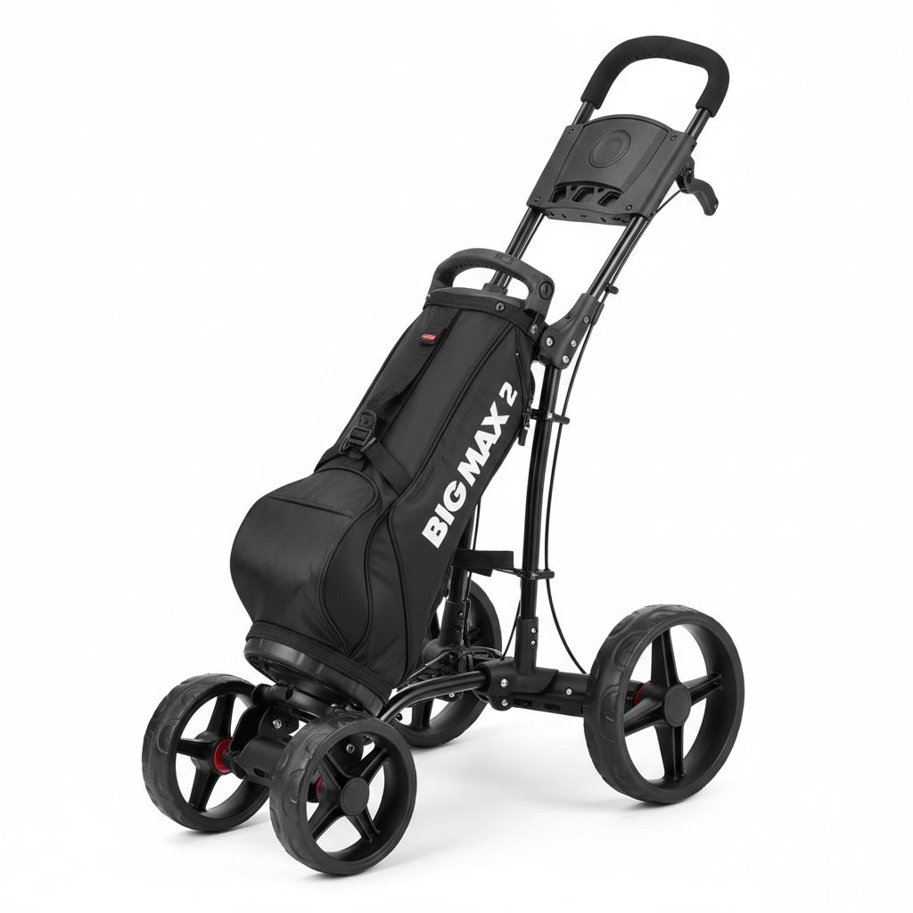 BIG MAX Blade IP 2 Golf Push Cart displayed on a golf course
