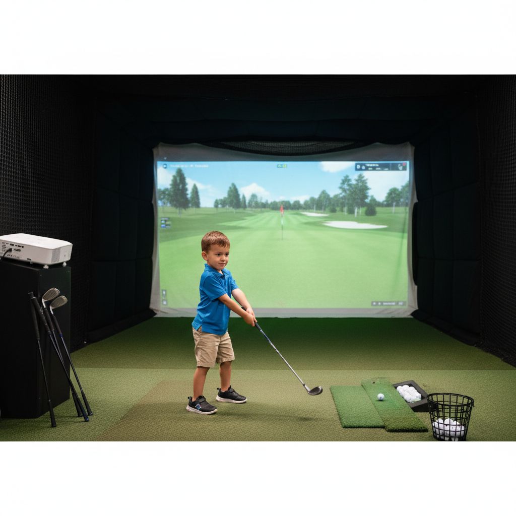 Cam Homa hitting a golf shot on simulator during practice