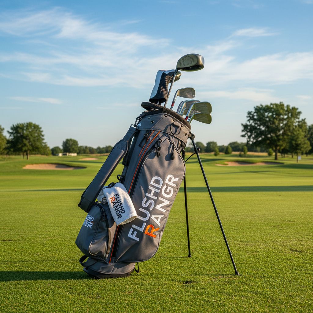 Flushd Rangr Sunday Bag displayed on a golf course