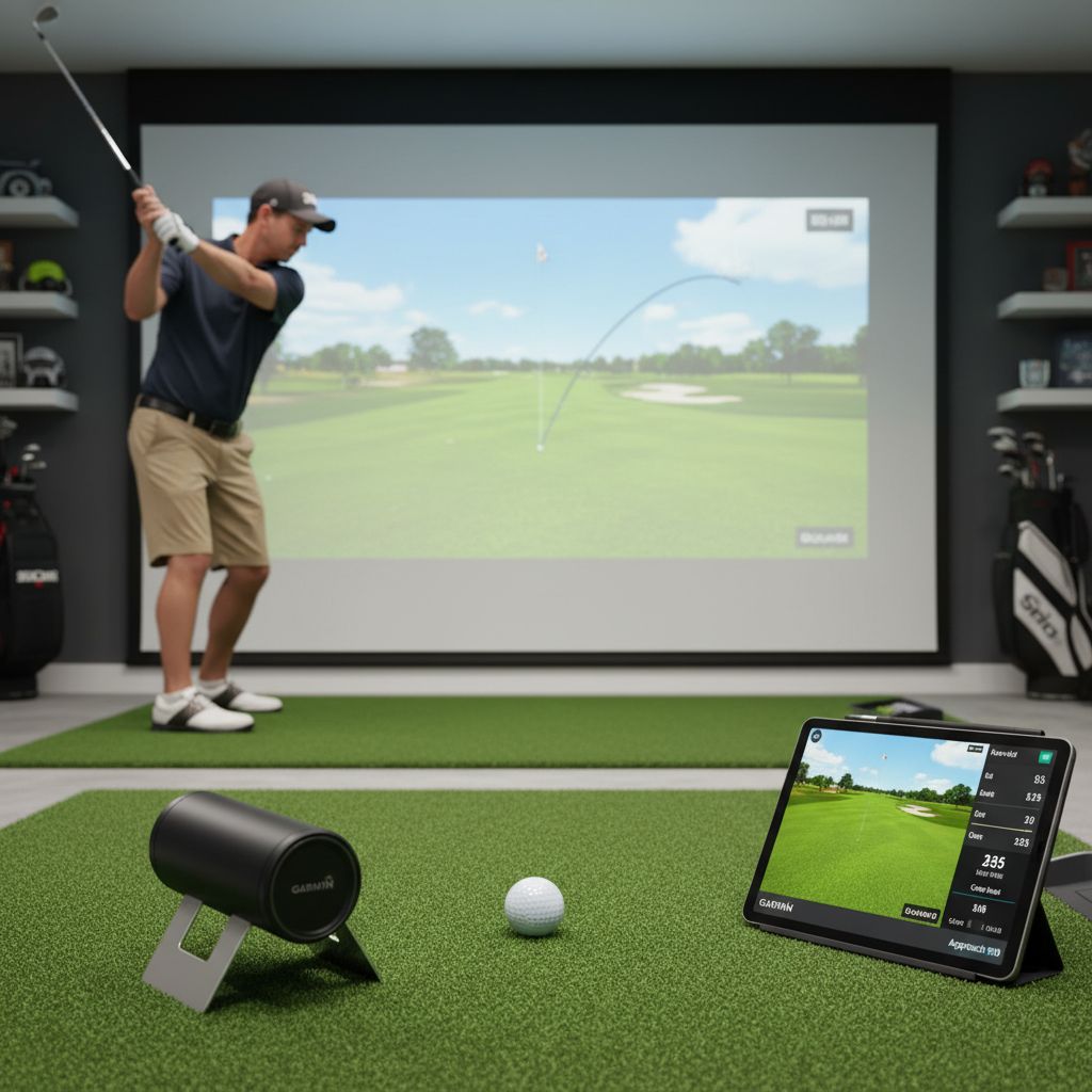 Garmin Approach R50 Golf Simulator displayed on a vibrant setting