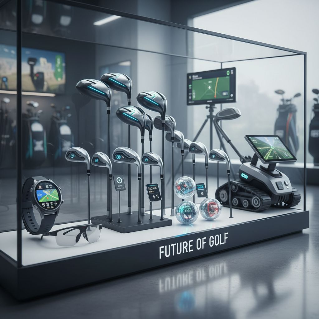 A collection of advanced golf clubs and technology-enhanced equipment