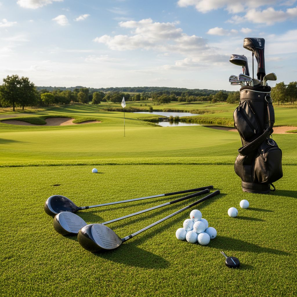 Overview of various golf equipment on the course