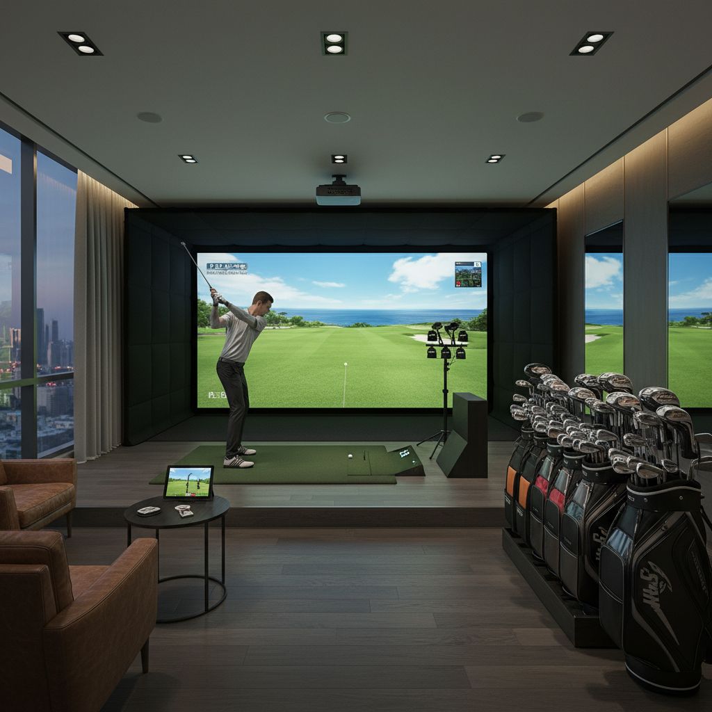Indoor golf facility with golfers using simulators