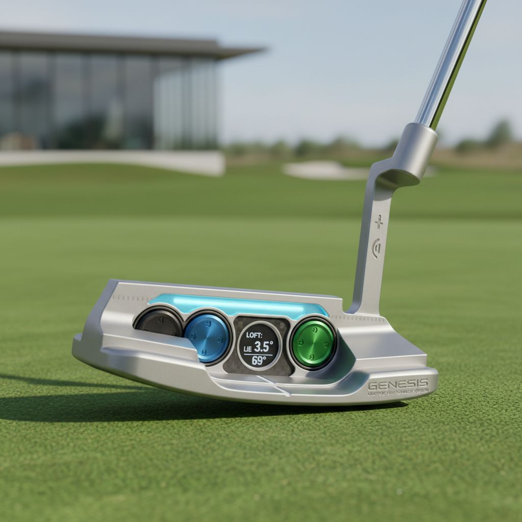 Image of a high-tech golf putter showcasing customization features