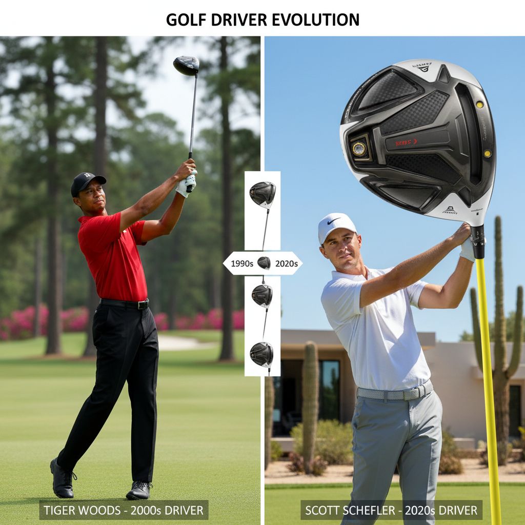 Various golf drivers used by Tiger Woods and Scottie Scheffler