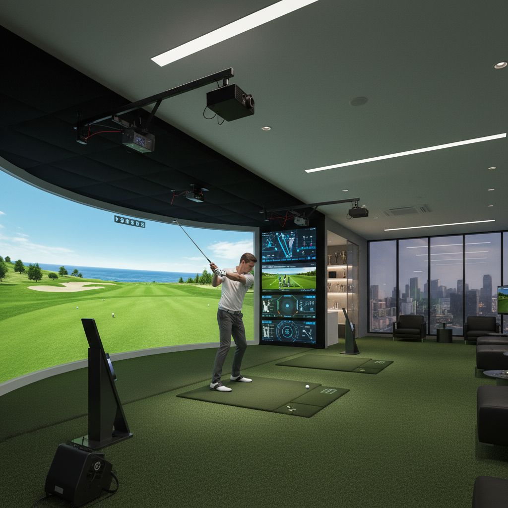 Golfer practicing swing at Grip it N' Rip it Golf Simulators