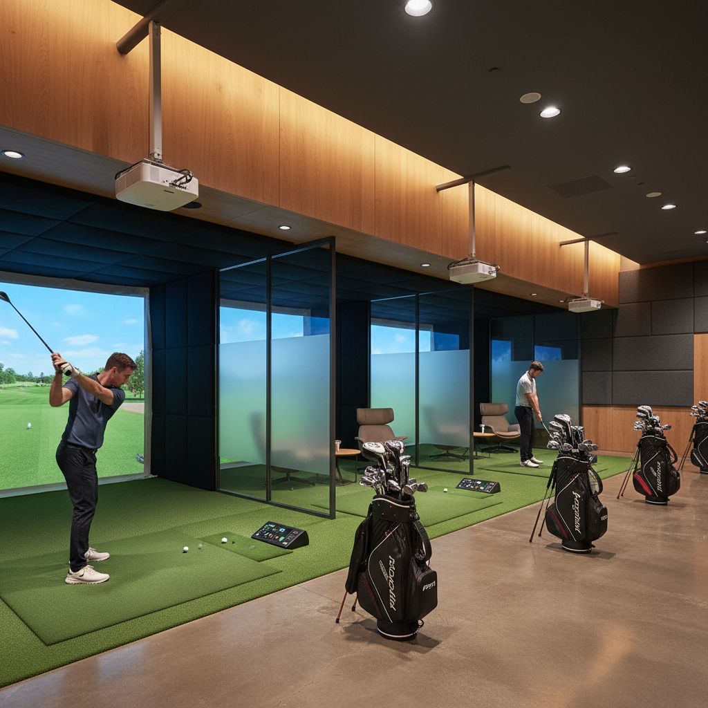 Members of the Indoor Golf Alliance Board of Advisors meeting in an indoor golf facility.