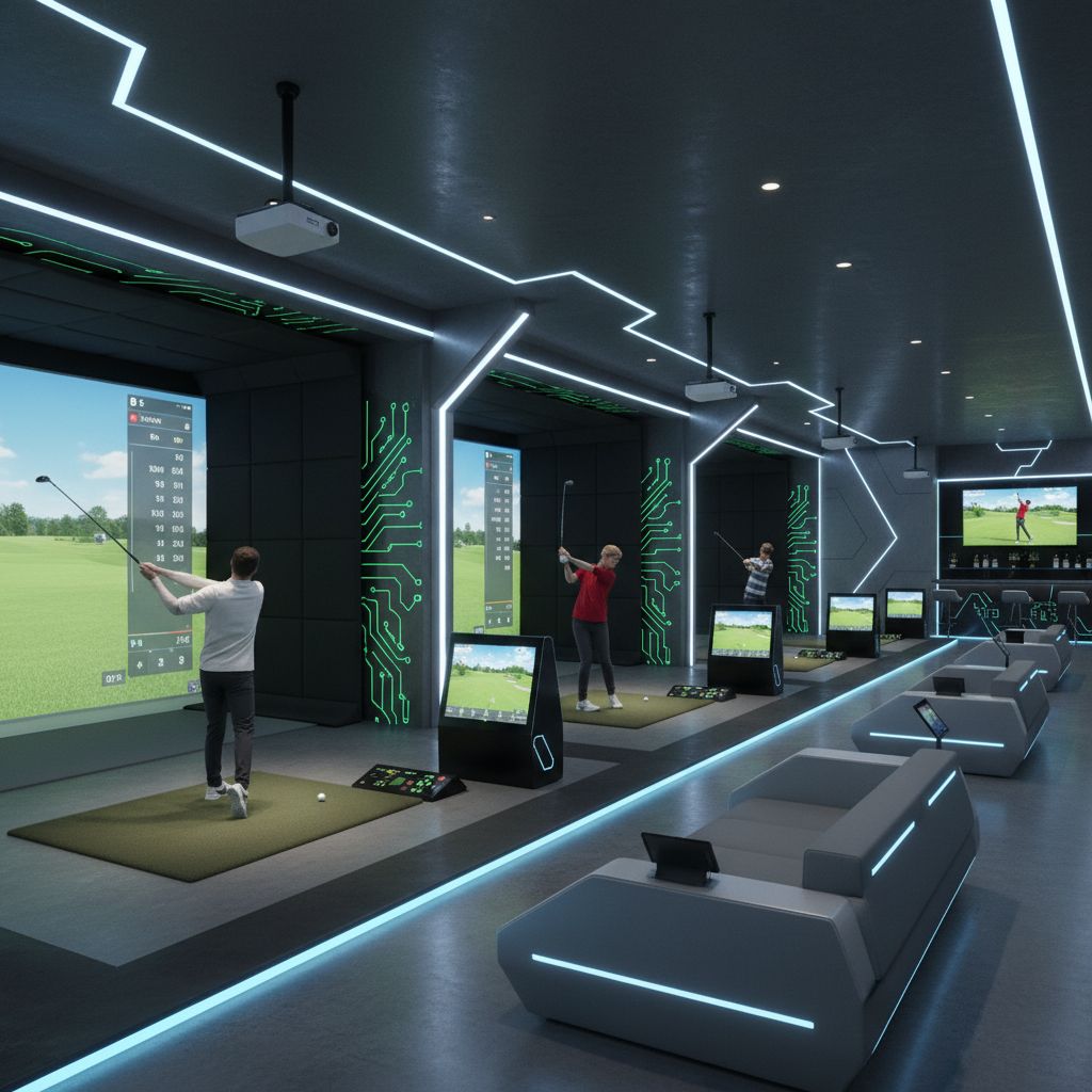 A modern golf simulator setup for indoor golf