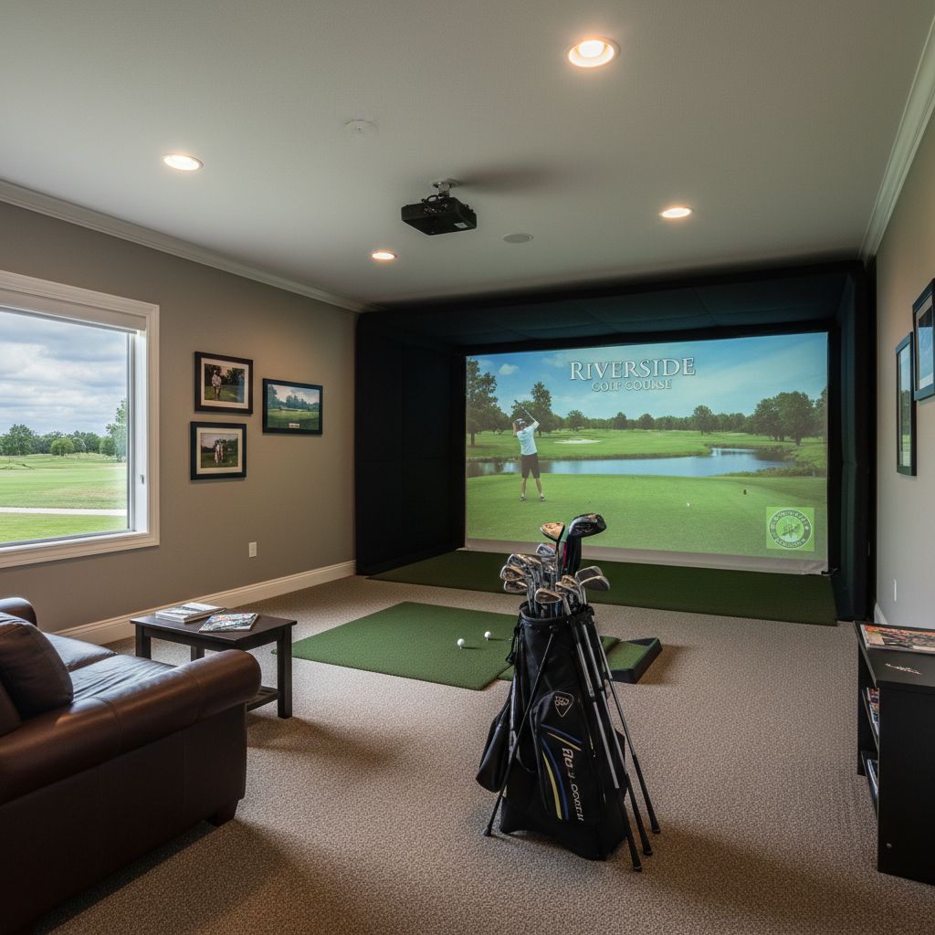 Indoor golf simulator setup at Clintonville Riverside Golf Course