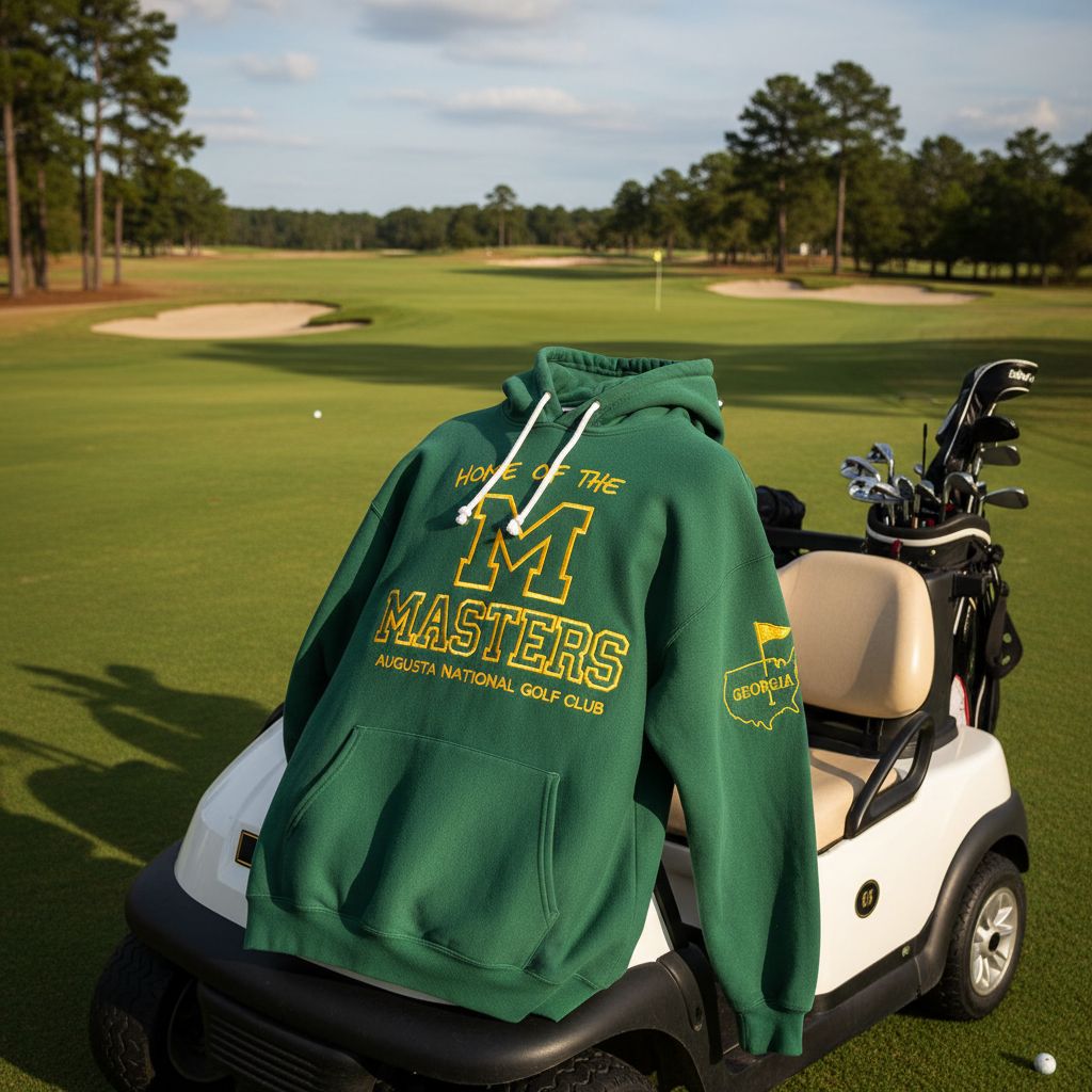 Knockoff Masters hoodie in a golf course background