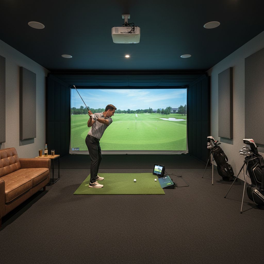Indoor golf simulator at Lucky Swingz