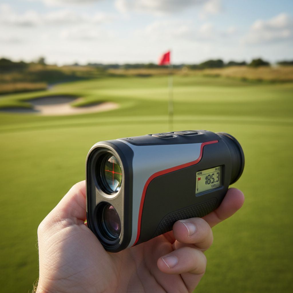 Motocaddy PRO 5000 Laser Rangefinder on a golf course
