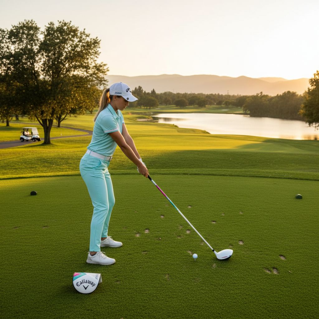 Natalia Conte holding Callaway REVA Rise Driver on the golf course