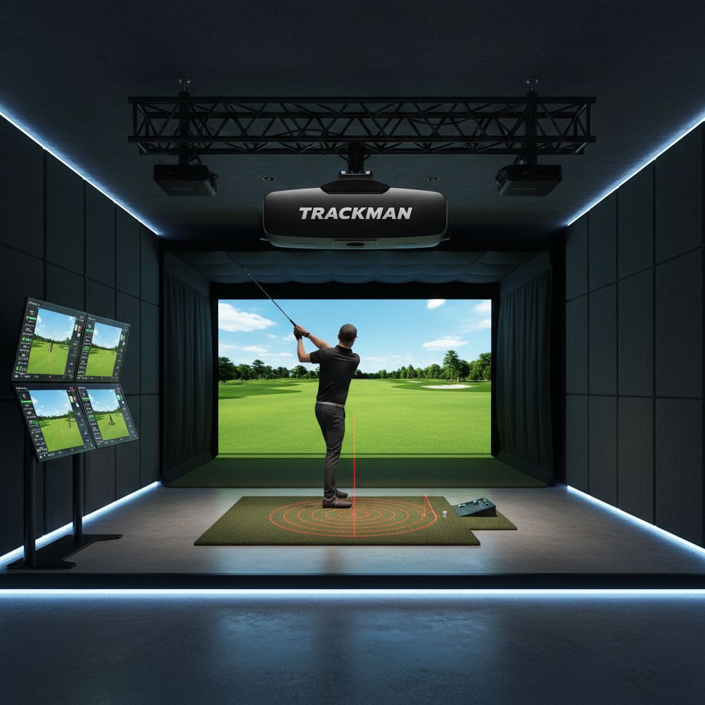 State-of-the-art indoor golf simulator featuring Trackman hardware