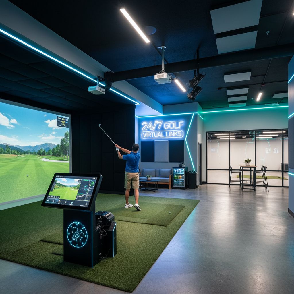 Indoor golf simulator at Swing 365 Golf facility