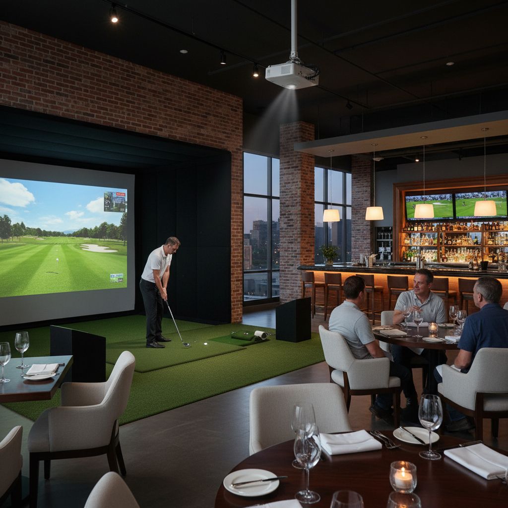 Interior of The Lobster Cage featuring a golf simulator
