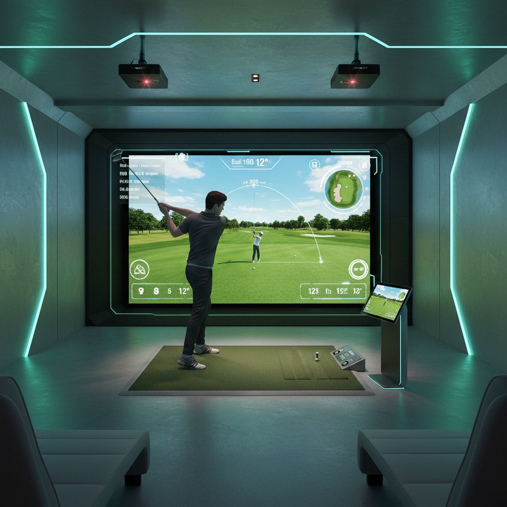 Visual representation of indoor golf technology and software solutions