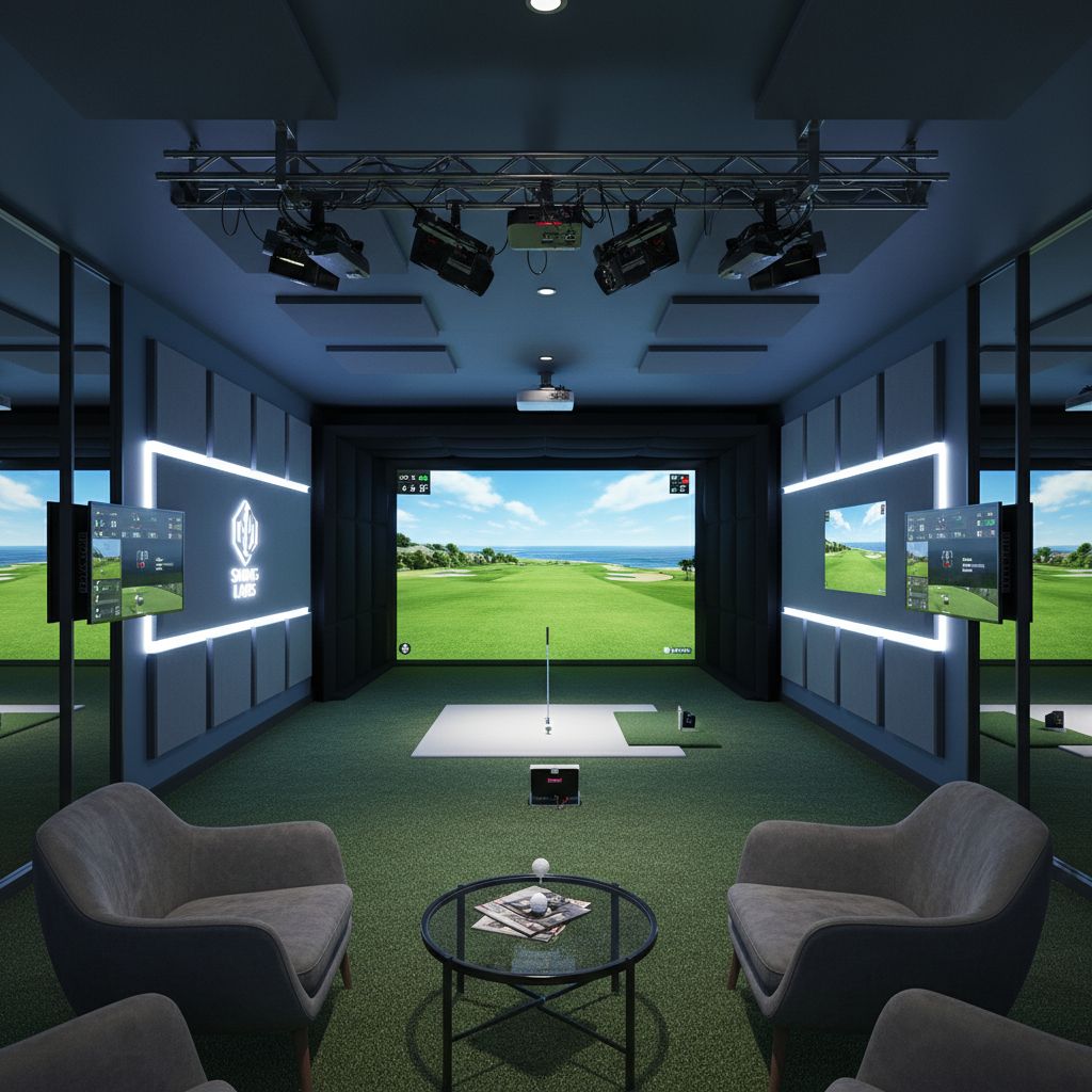 Indoor golf simulator at Back Nine Golf