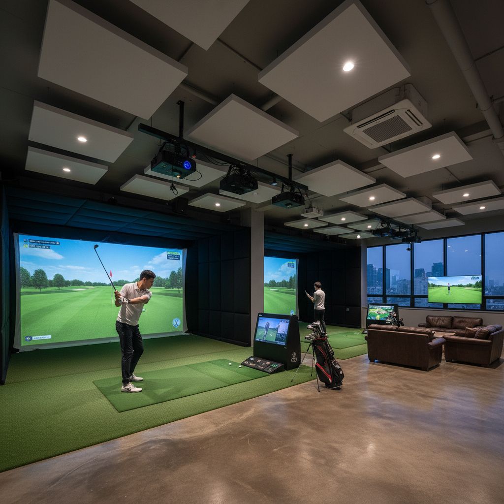 Indoor golf simulator at Back Nine location