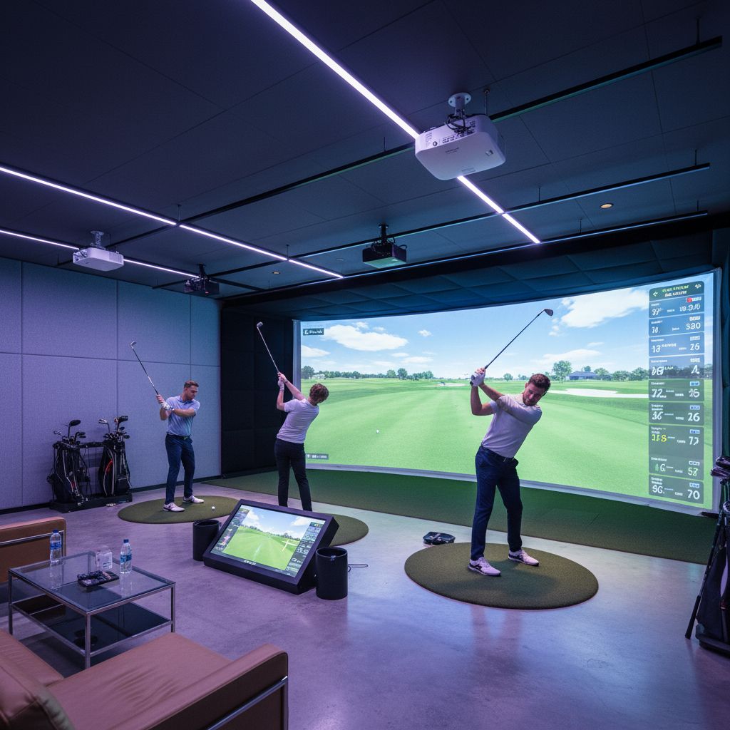 Interior view of Back Nine indoor golf simulator club