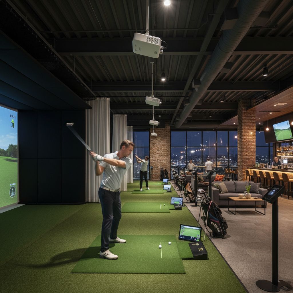 Inside view of Bogey's Indoor Golf with advanced golf simulators