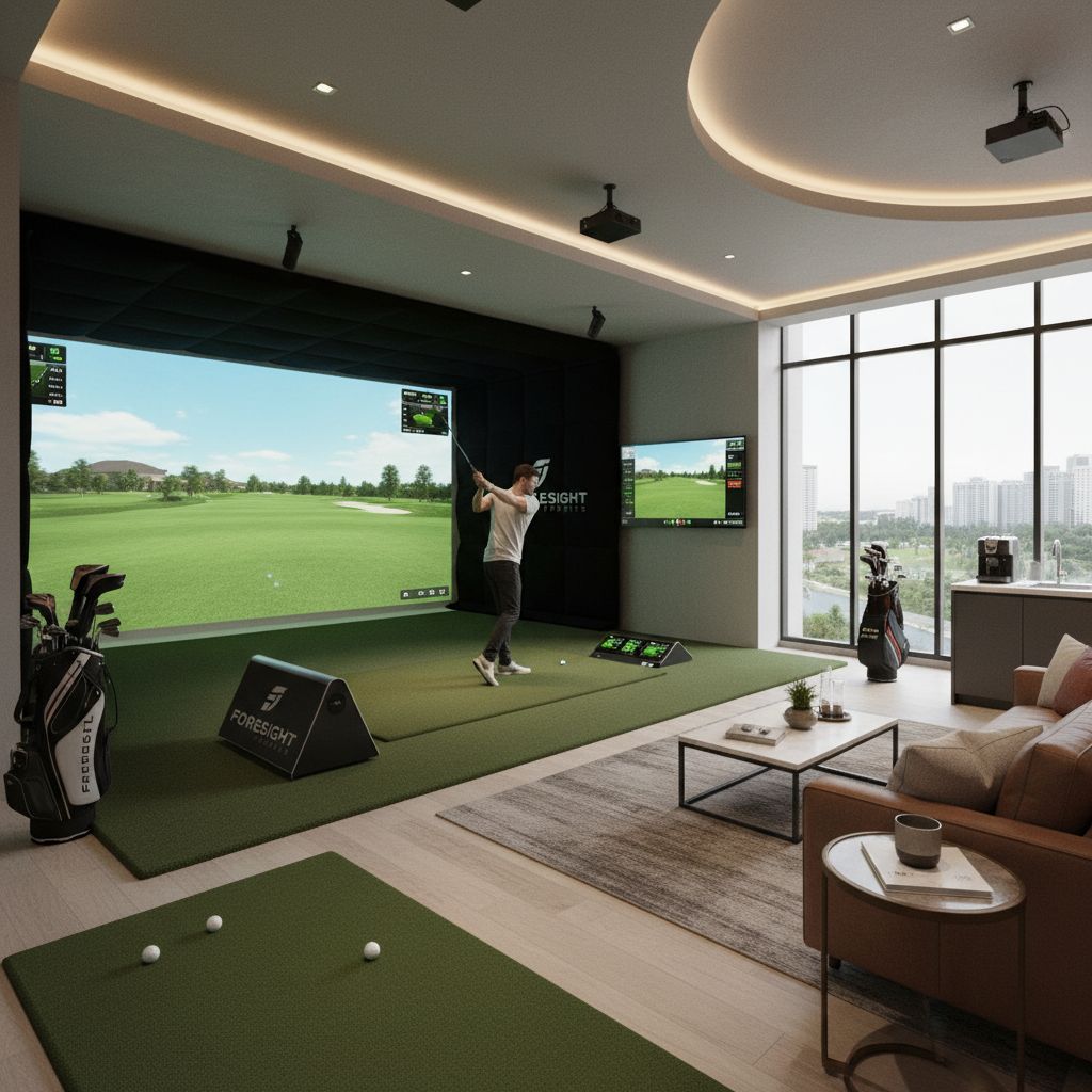 Players enjoying a golf simulator at Bogey's Indoor Golf