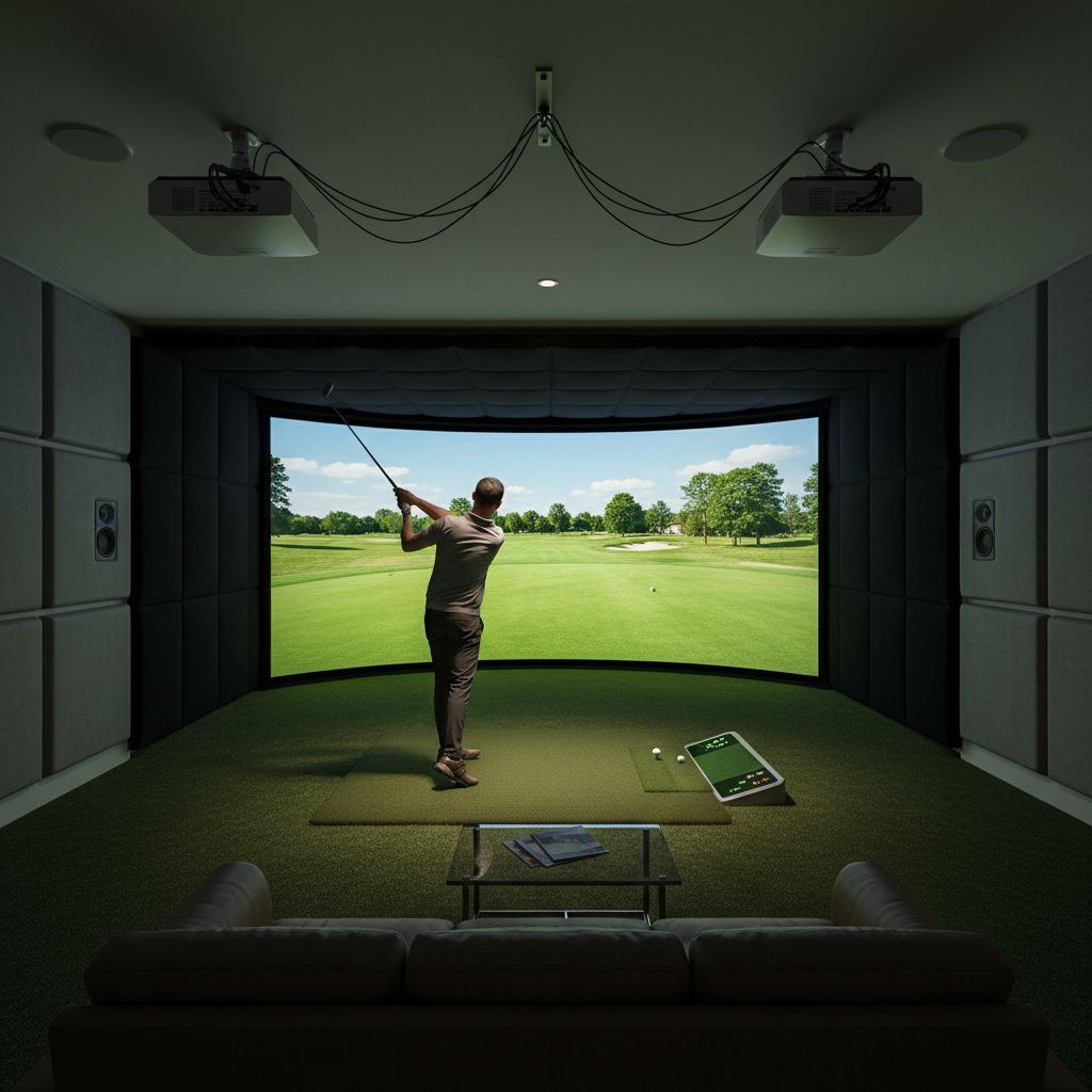 Interactive golfing experience in urban settings with simulators and putting greens.