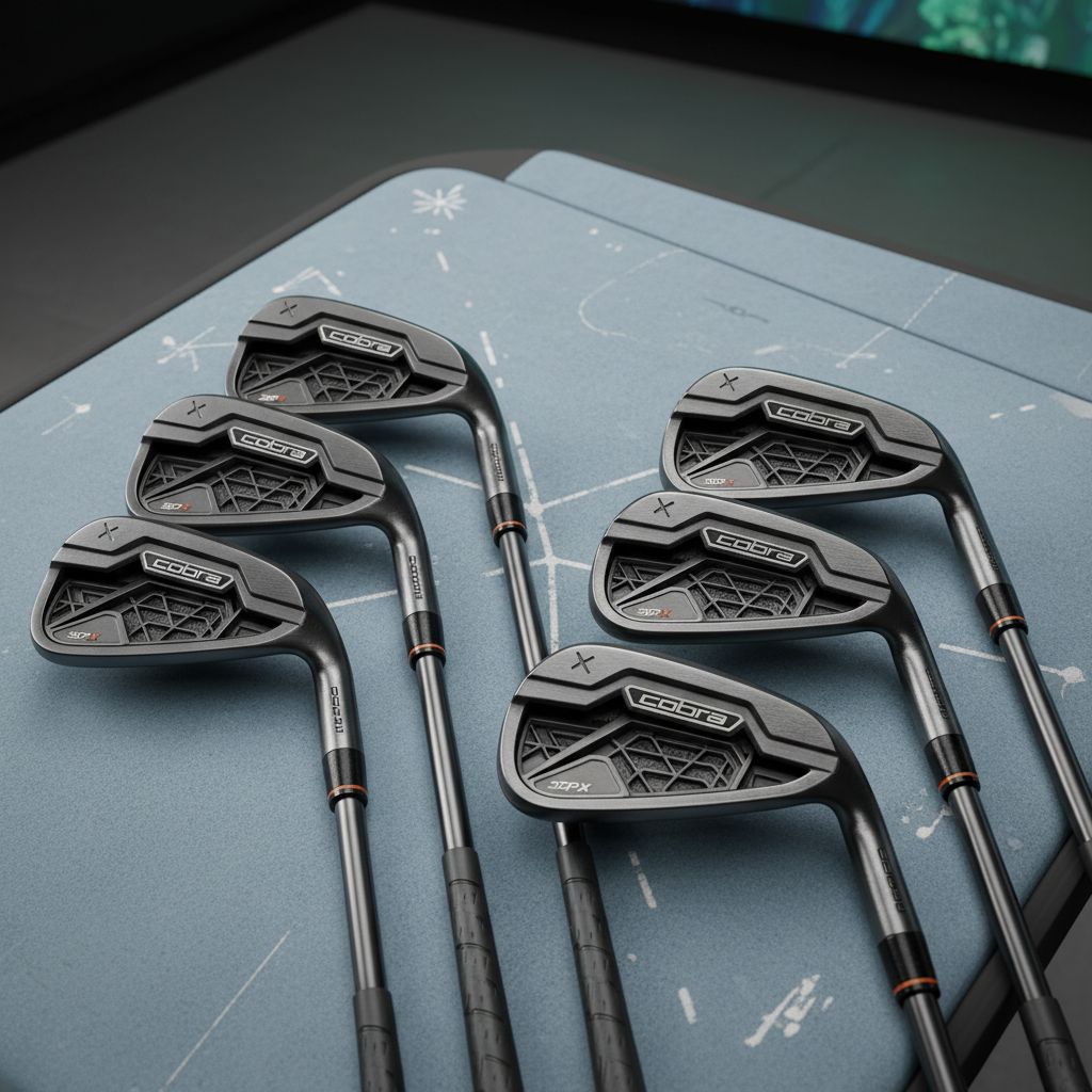 Cobra Golf 3DP MB and 3DP X Irons displayed on a green