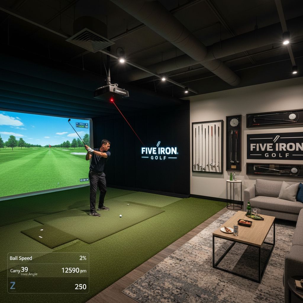 Trackman golf simulator setup at Five Iron Golf tournament
