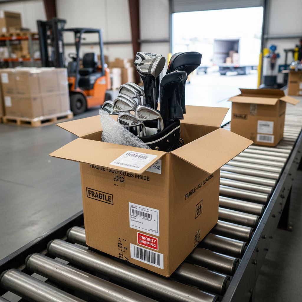 Golf clubs being transported by ShipSticks