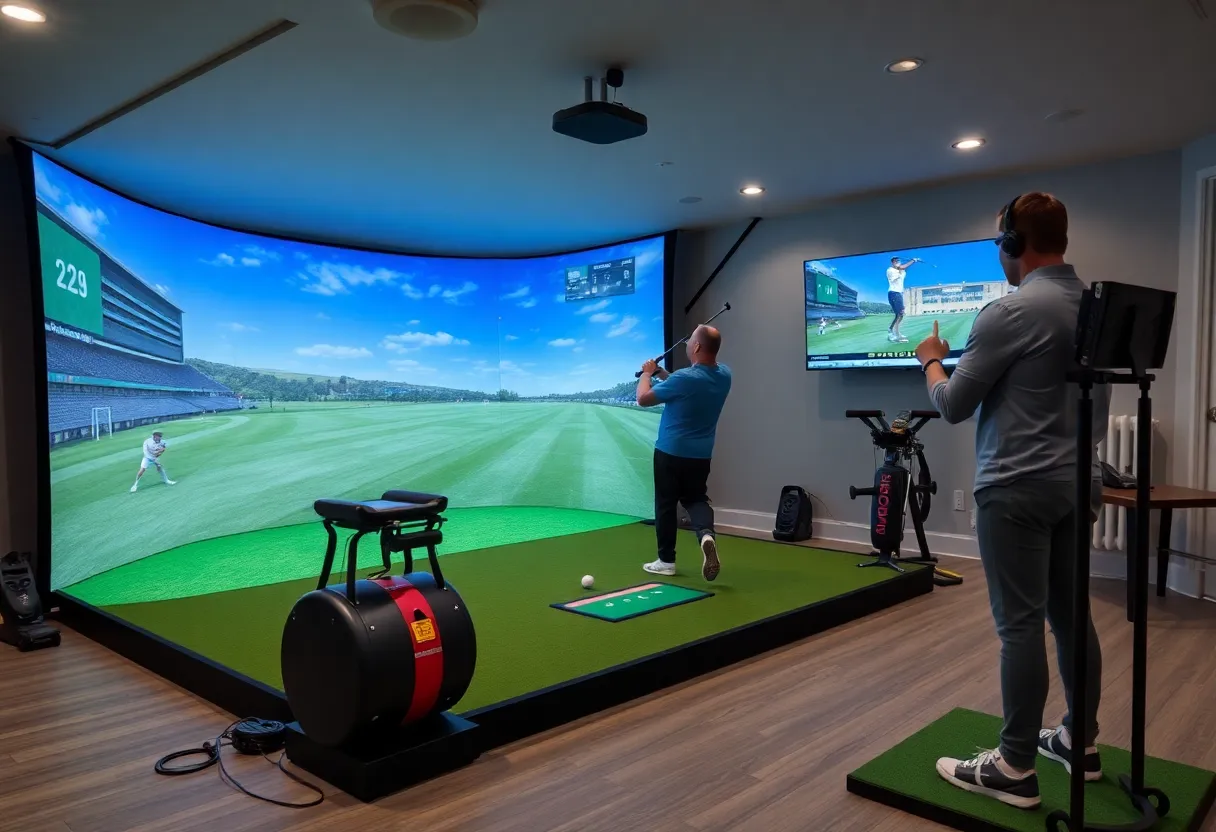 Multi-use golf simulator incorporating various sports like baseball, football, and soccer.