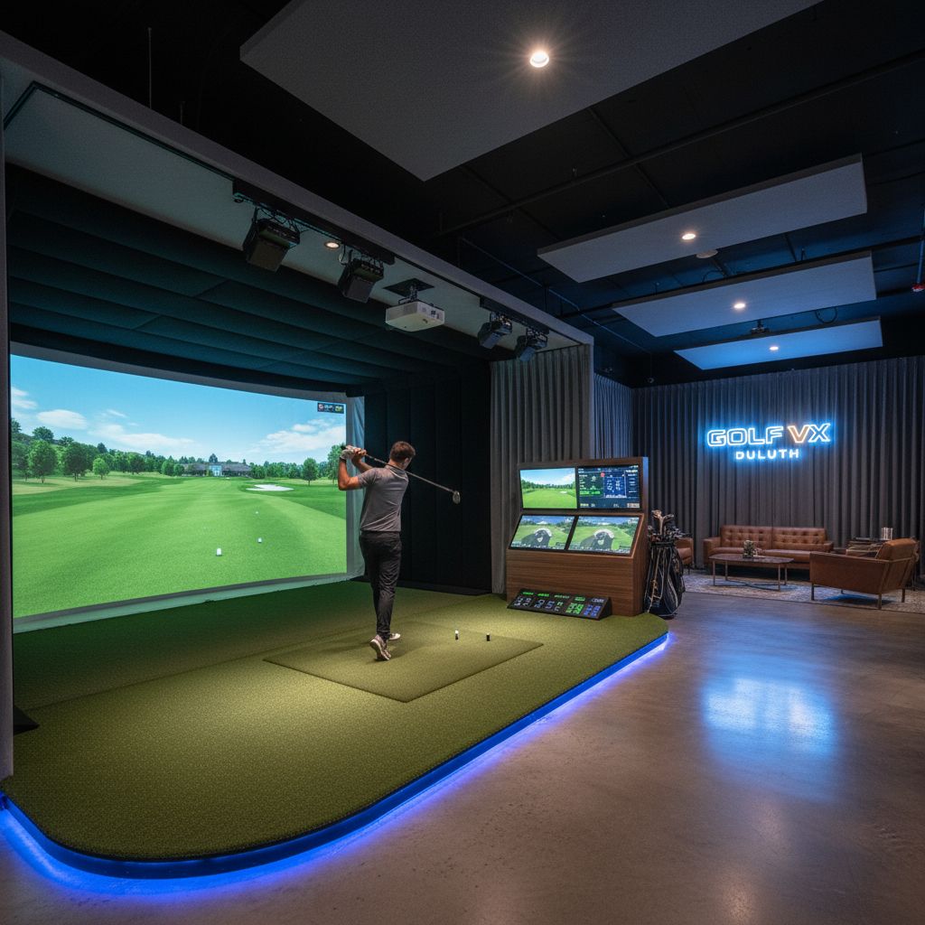 Indoor golf simulator at Golf VX Duluth