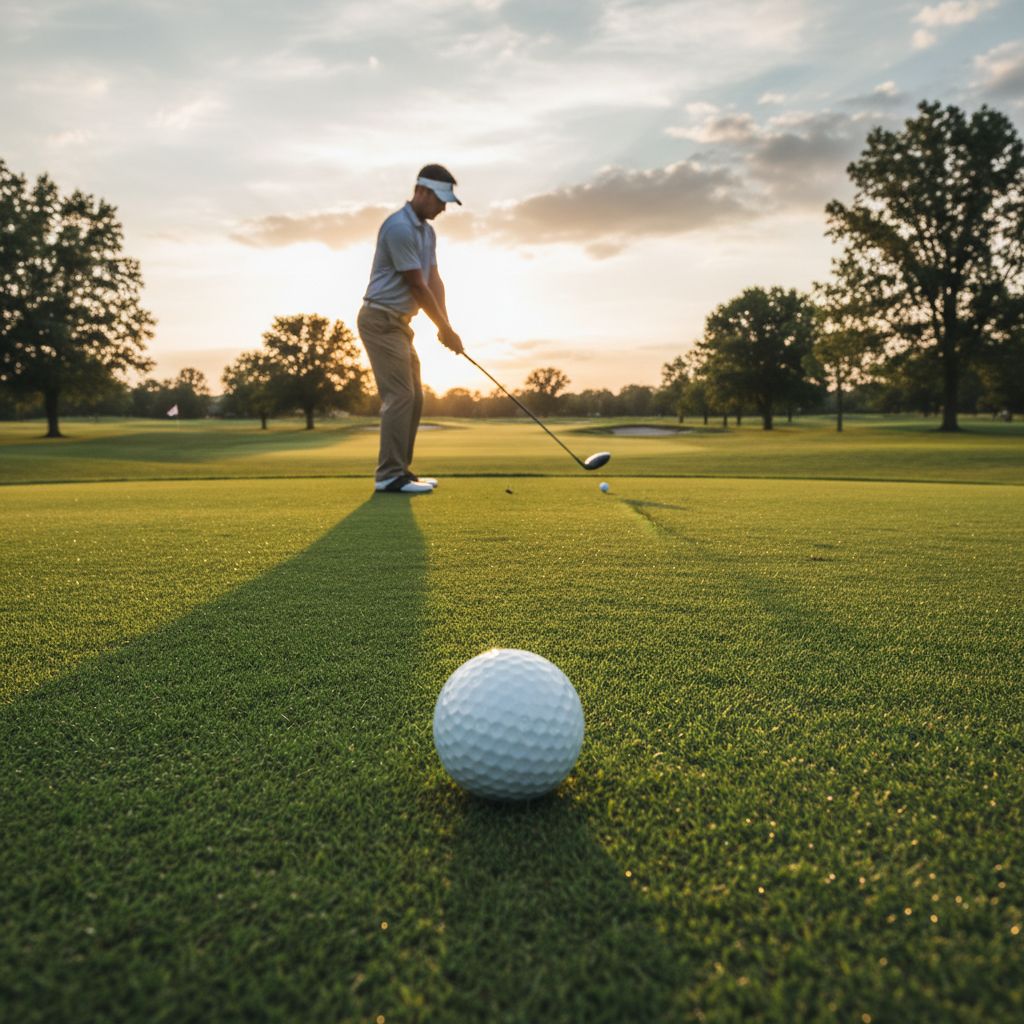 A golf ball on the tee ready for a shot