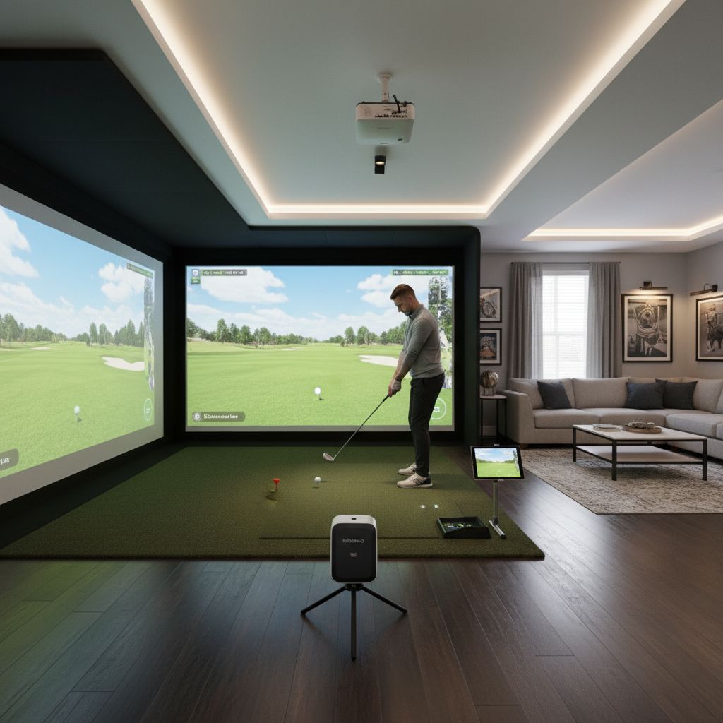 Garmin R10 EasySim Golf Simulator Package with impact screen and enclosure