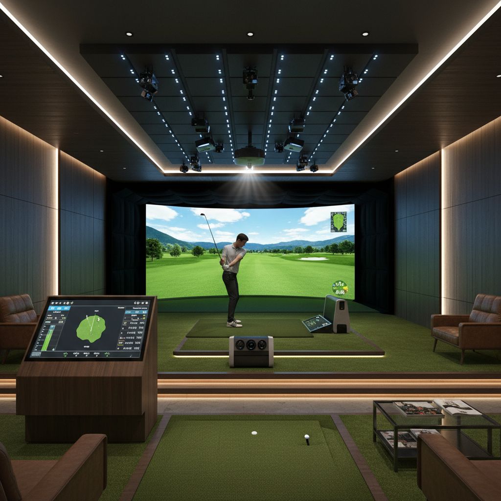 Advanced indoor golf simulator setup at GolfCave in White Plains