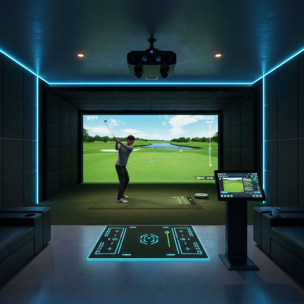 Indoor golf simulator at the new facility in Indian Trail, NC