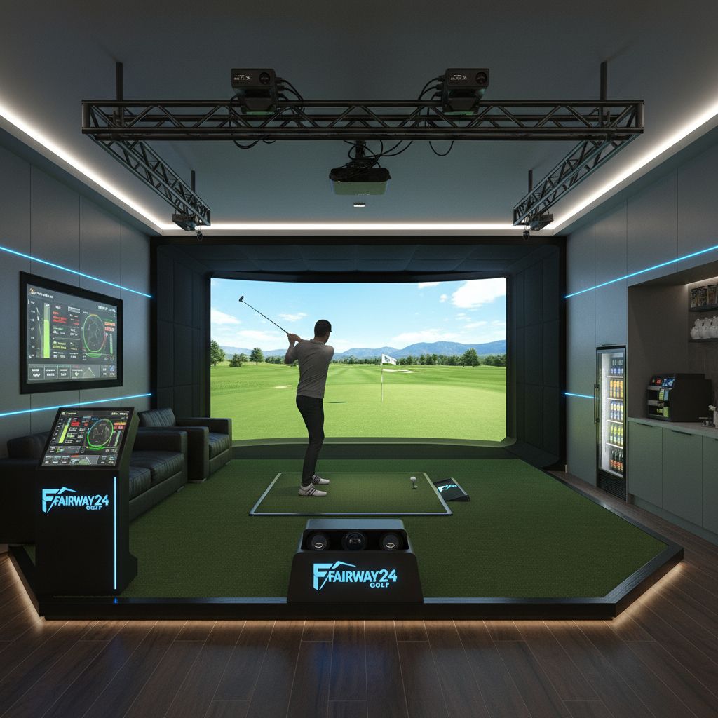 Virtual golf simulator setup at Fairway24 Golf in Blythewood