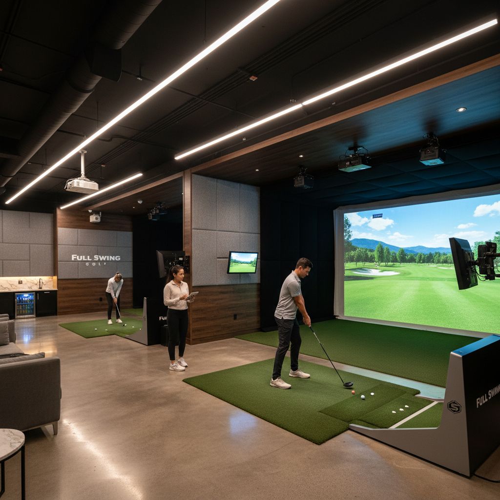Golfers using a Full Swing Golf Simulator at the new Sioux Falls facility.