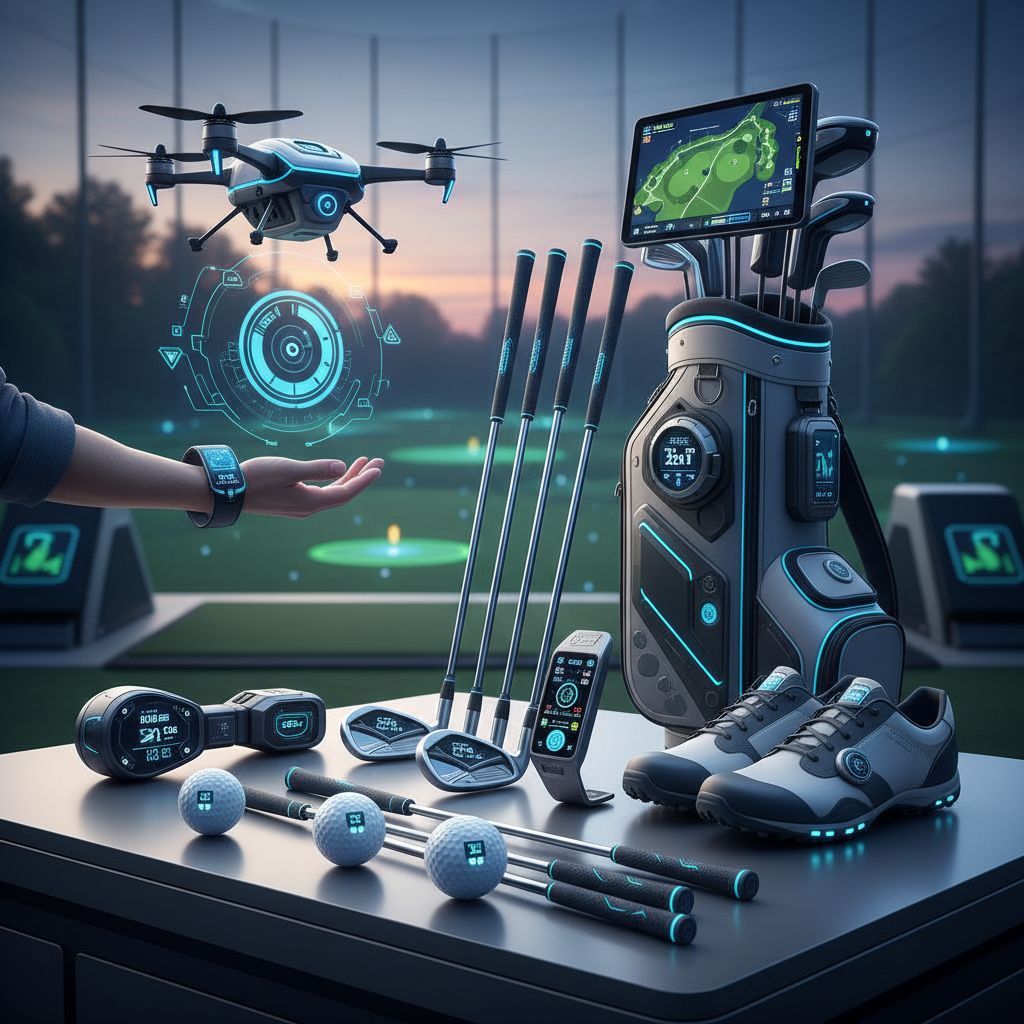 Smart golf equipment displayed in a golf setting