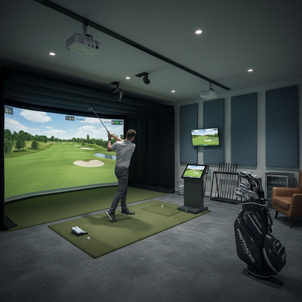 Interior view of Iron Range Golf Performance, showcasing golf simulators