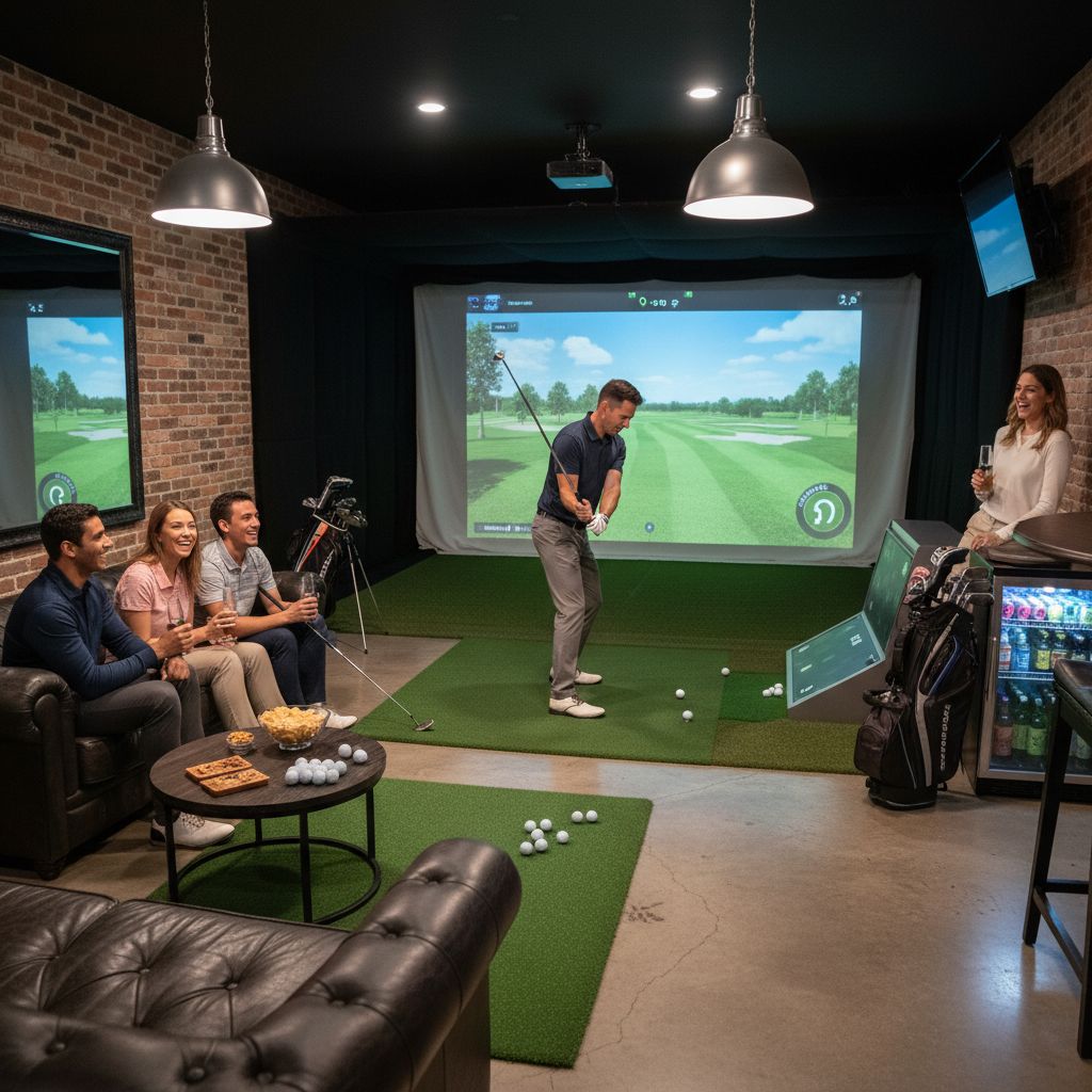 Indoor golf simulator at The Mackenzie Club in Austin