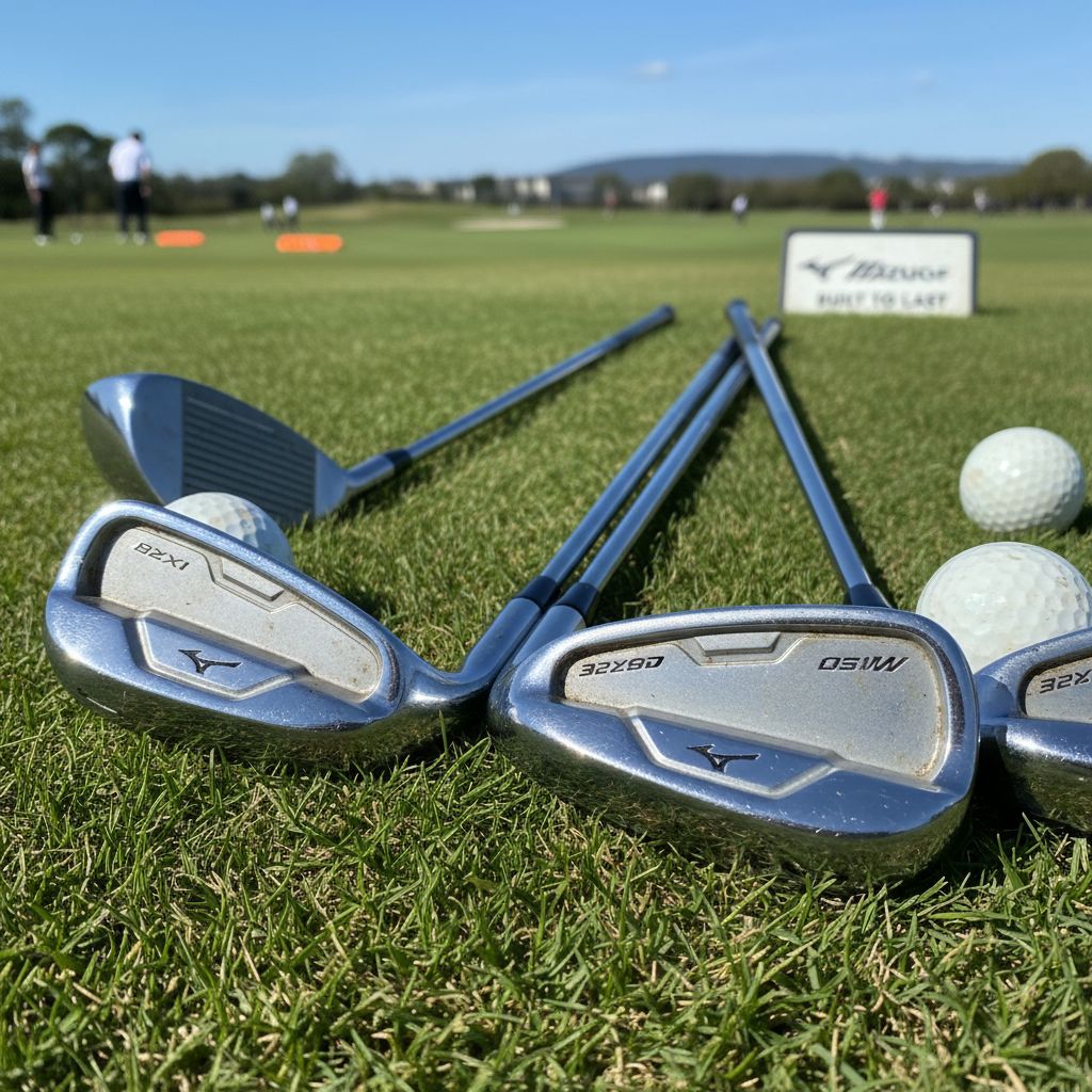 Mizuno golf clubs enduring impacts on a driving range