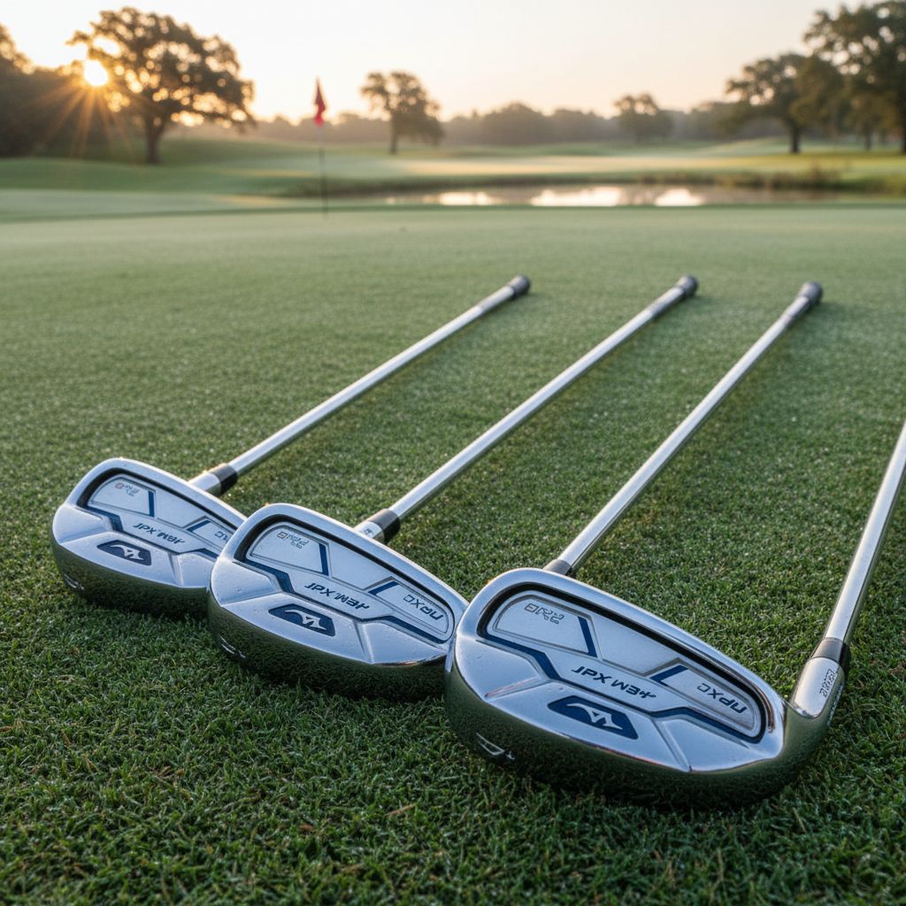 Mizuno JPX One Metals clubs displayed on a golf course