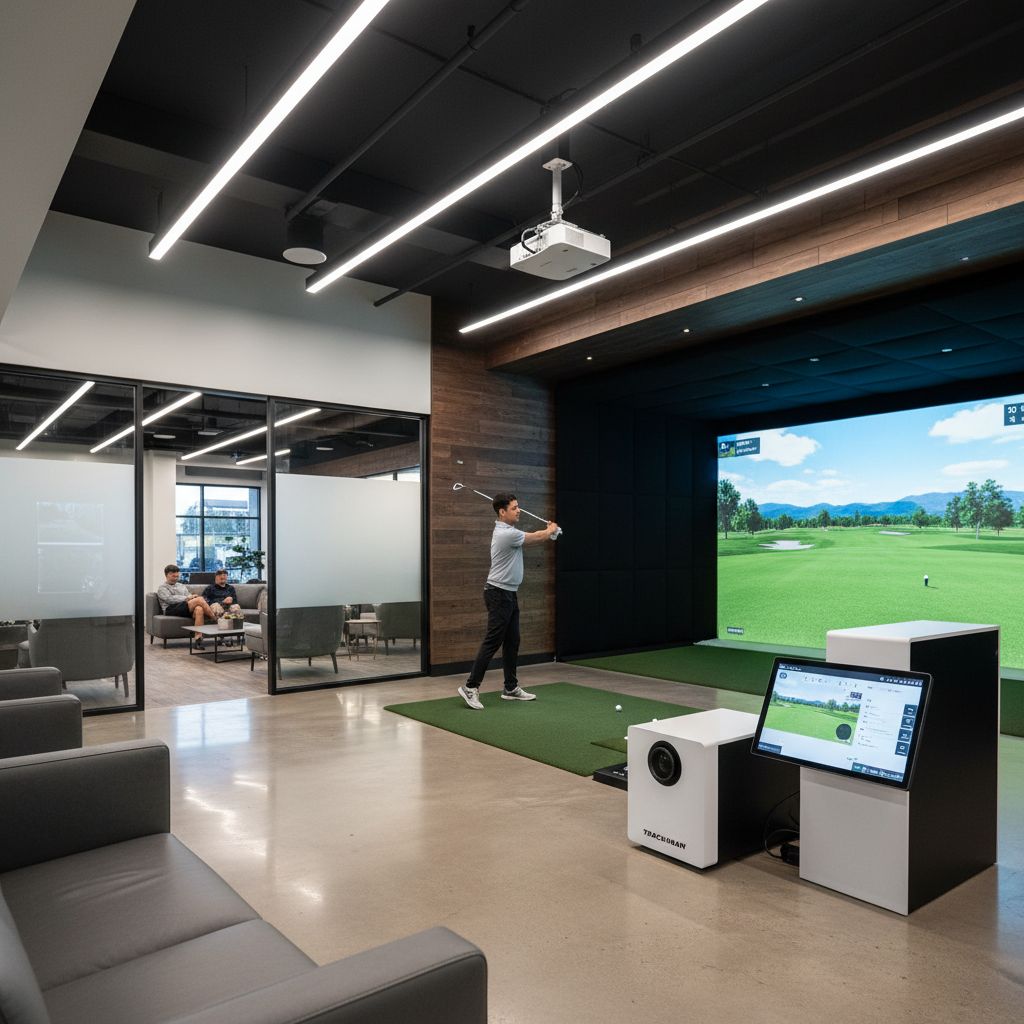 Interior view of Morristown Indoor Golf Club with simulators