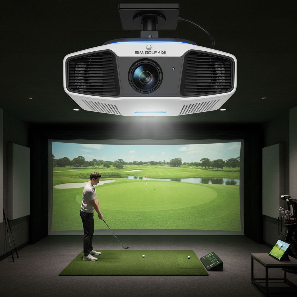 Panasonic VMQ85 Series 4K LCD projector with golf simulation setup