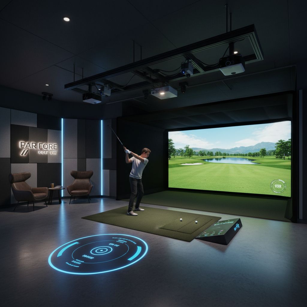 Indoor golf simulator at Par Fore Golf Co. in Newnan